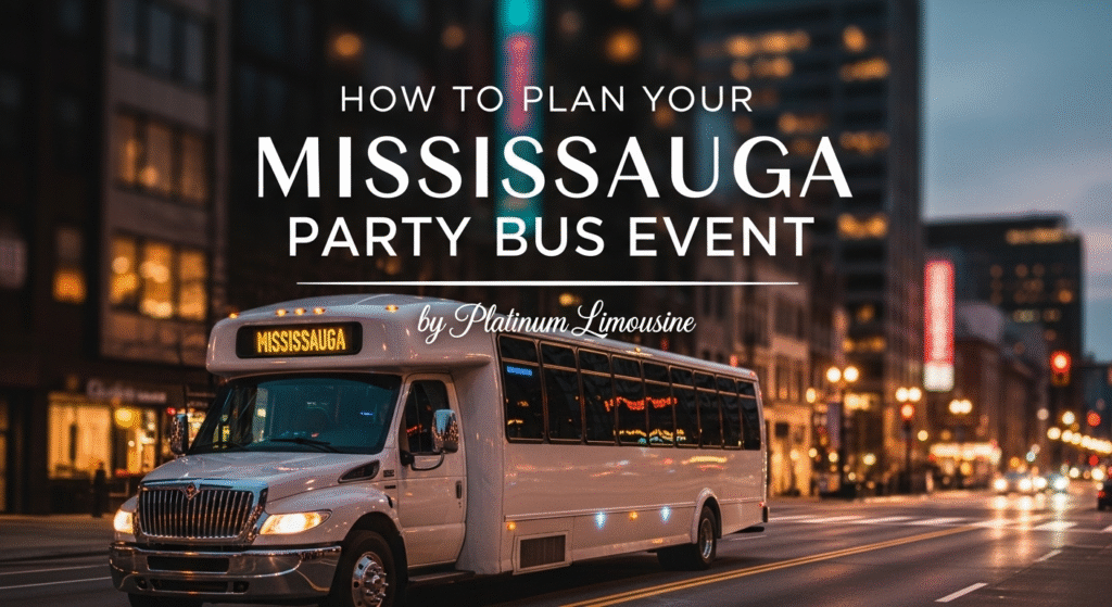 Luxury party bus in Mississauga by Platinum Limousine with LED lights and premium seating